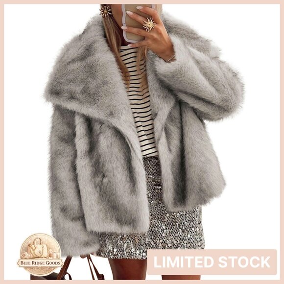 Faux Fur Coat Elegant Lapel Button Jacket Winter Warm Chic Oversized